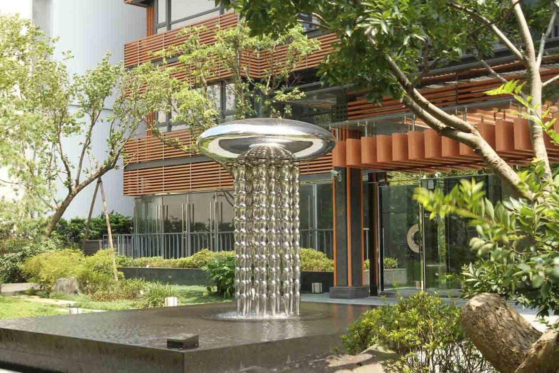 Скульптура современного сада большая на открытом воздухе, отполированная поверхность фонтана нержавеющей стали